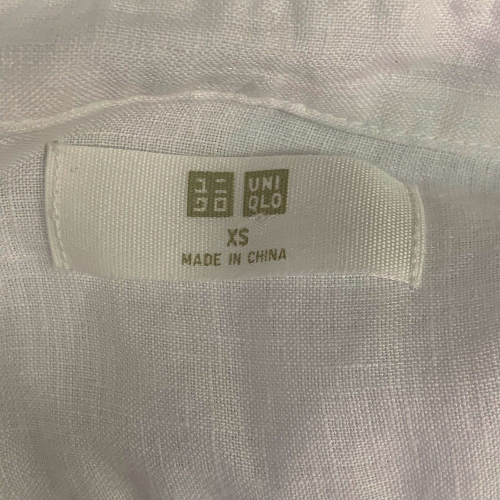 Uniqlo Premium Linen Shirt Womens XS White Long Sleeve Button Down Blouse - Picture 9 of 14
